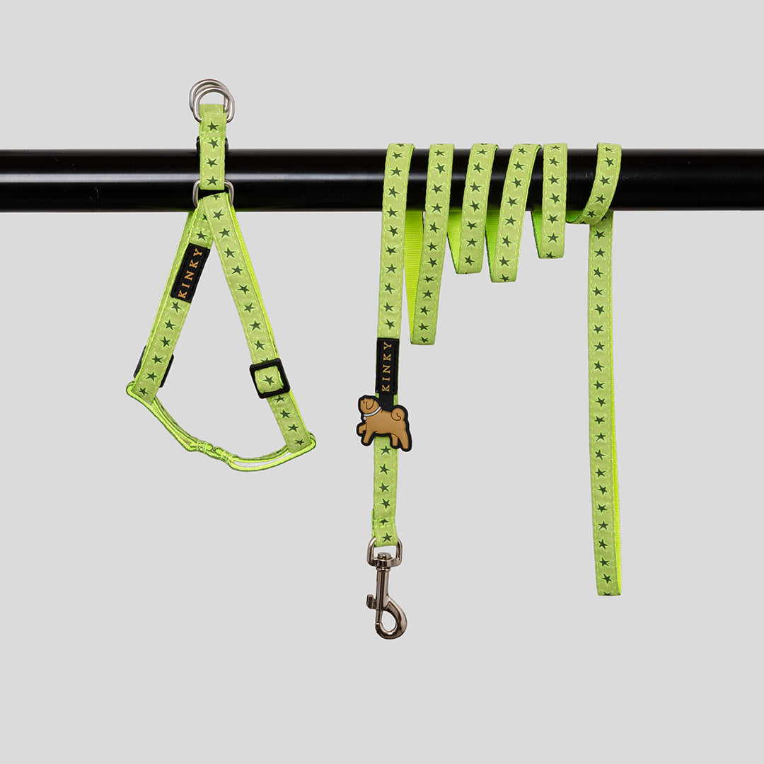 CONJUNTO ARNÉS + TRAÍLLA  / MILITAR ESTRELLAS VERDE