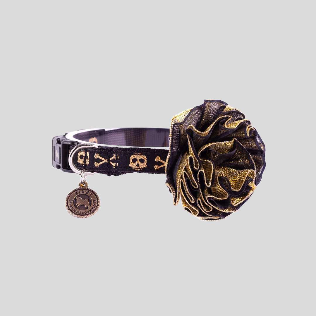 COLLAR MINI FLOR / NEGRO CALAVERA GOLD