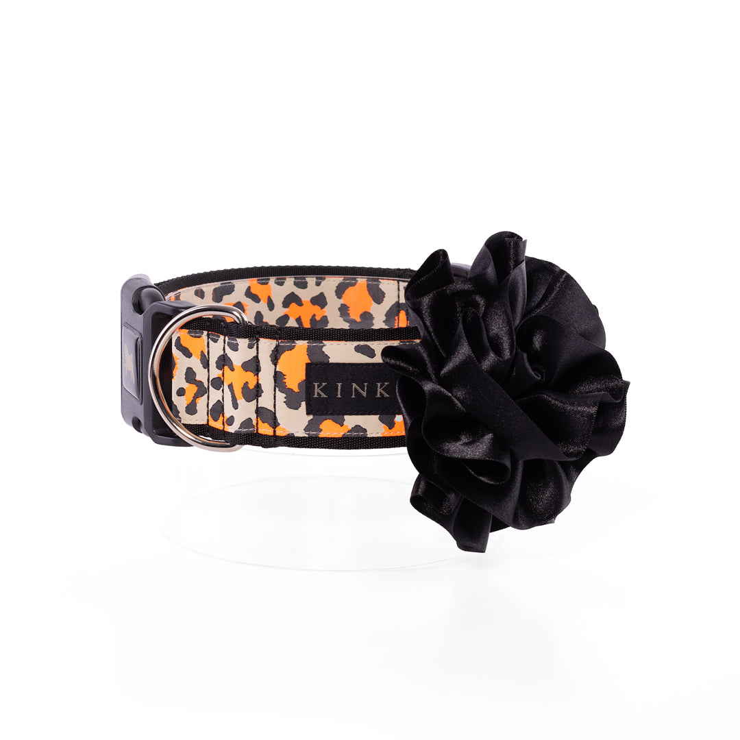 COLLAR SÚPER ANCHO FLOR /  LEOPARDO ELECTRIC NARANJA